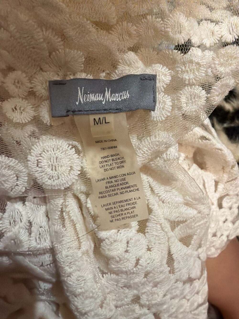 Neiman Marcus Sheer Crochet Embroidery Lace Floral Blouse White - Picture 5 of 6